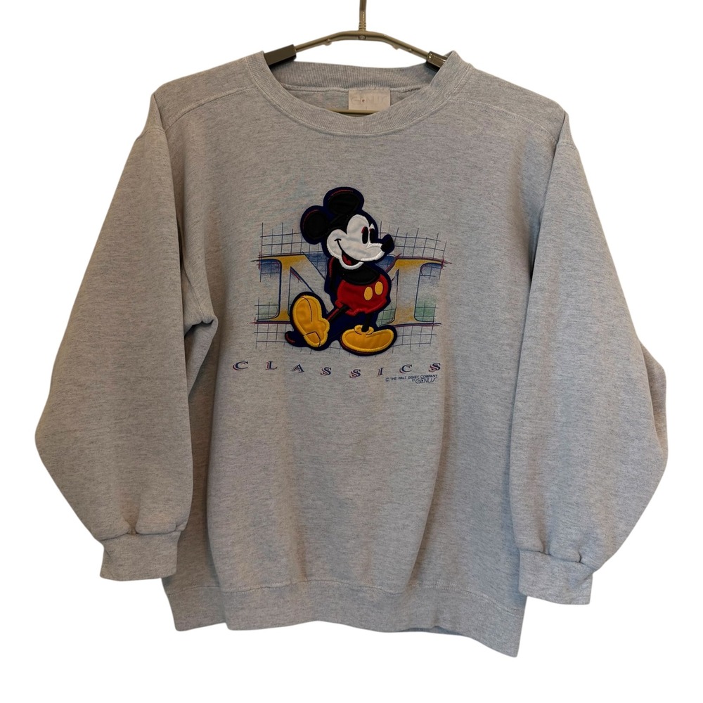 VTG Mickey Mouse Classics‎ Sweatshirt Gray Large Walt Disney Genus Embroider 90s